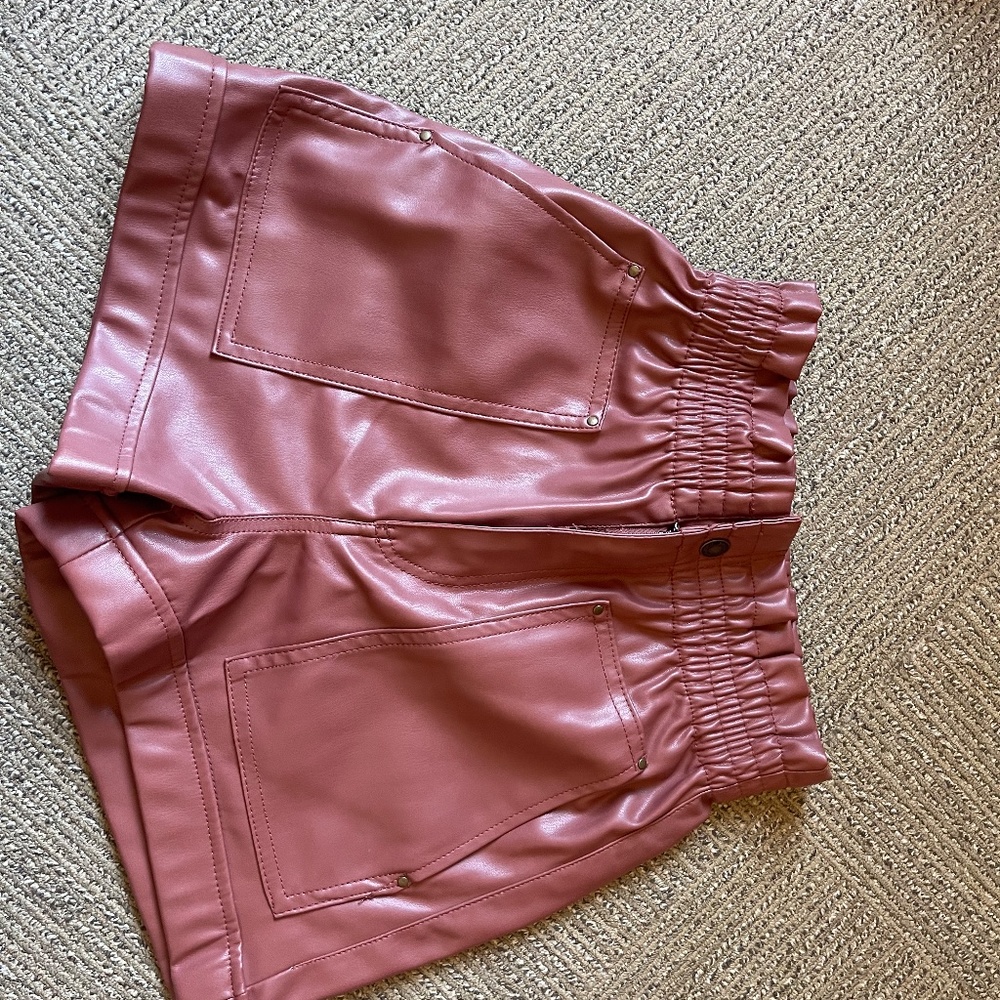 Zara Burgundy Leather Shorts - Picture 3 of 5